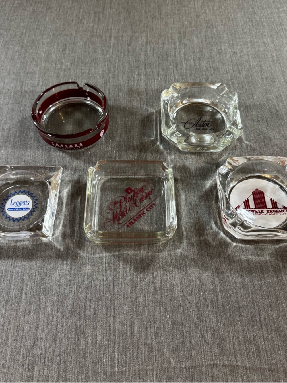 Source Unknown Glass Ashtray Collection with Red and Clear Accents